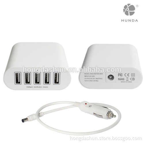 DC 12V 24V electric portable 5port mobile smart fast USB Car charger